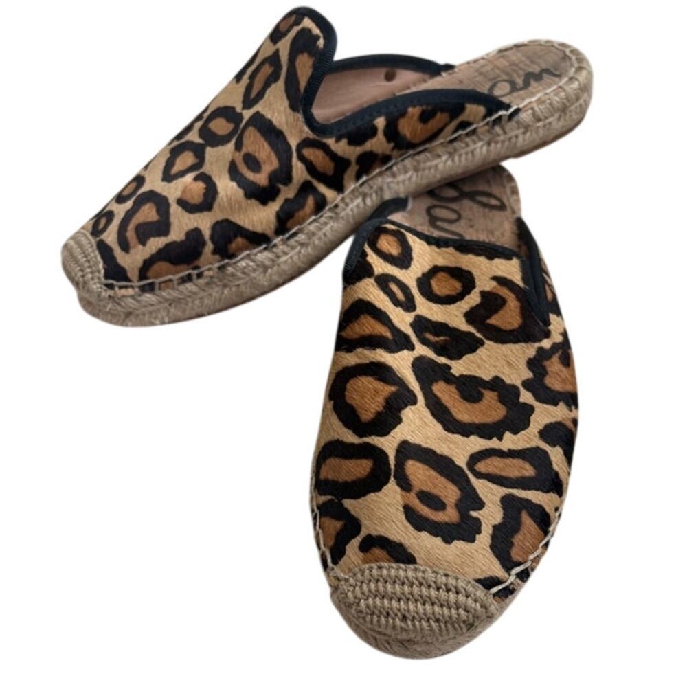 Womens Sam Edelman Kerry Leopard Calf Hair Espadrille Mule Size 8 - Picture 2 of 6